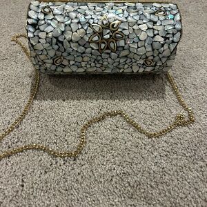 Elegant Mosaic Clutch with Gold Accents